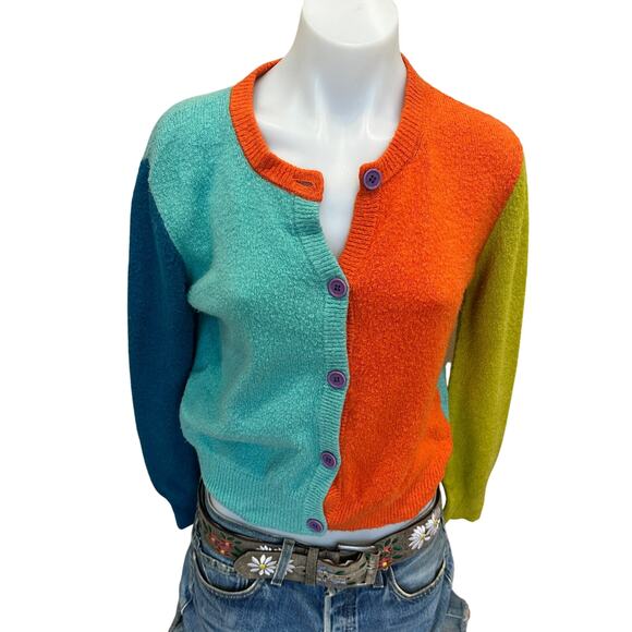 Simon Miller Blue Colorblock Cardigan Sweater SMALL Alpaca Wool Whimsical $365 - Picture 6 of 12
